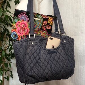 VERA BRADLEY Glenna Denim large satchel purse & Parisian Paisley cosmetic bag